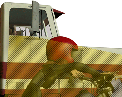 Portland motorcycle accident attorney safety tips for riding a motorcycle in urban environments around large trucks - hear the motorcyclist is not visible to the truck driver as we see from this picture perspective.