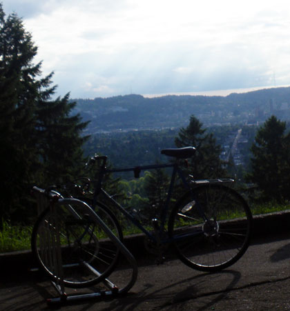 Portland bike accident attorney - a favorite Portland ride and a great Portland view looking to the West Hills and down Hawthorne to downtown Portland.