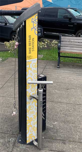 Milwaukie Max Station close to start of Trolley Trail bicycle repair station.