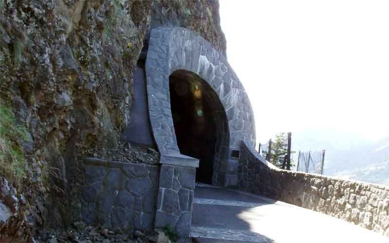 Entrance to Michell Point Tunnel, new segment car free bike and pedestrian path in the Columbia Gorge with 9.5 miles and goes into a tunnel through a mountain with Columbia River views.