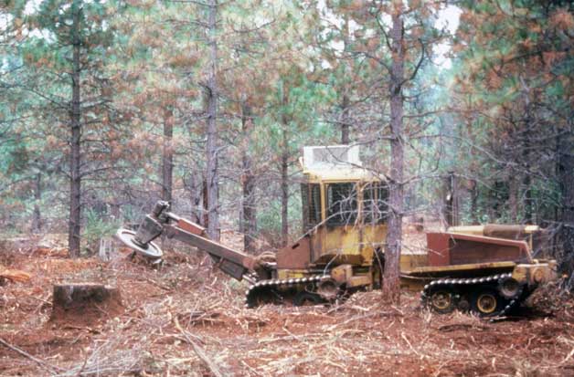 modern logging in Oregon using heavy equipment like front mounted saw for selective logging